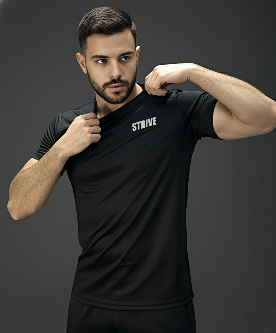 Plain Black Dri-Fit Performance Tee by STRIVE
